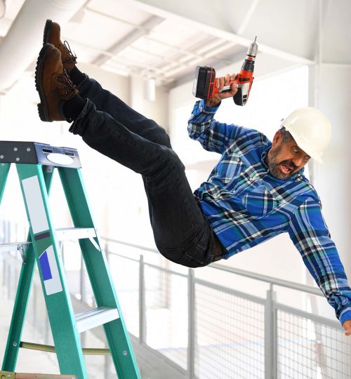 Hispanic worker falling from ladder inside building